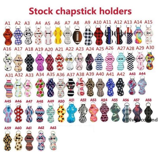 

63colors pattern printing chapstick holder handy lip balm holder keychain pouch for chapstick lipstick tracker safeguard novelty gift