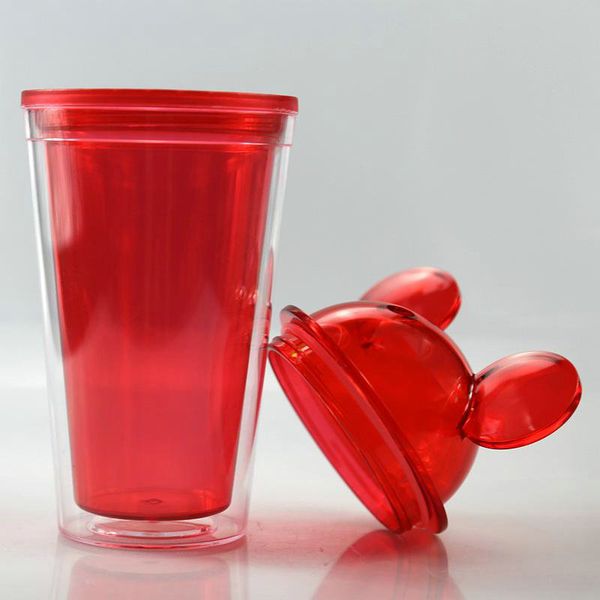 

wall 8colors plastic straw dome cute mouse cup tumbler ear plus reusable drink with acrylic with lid tumblers double clear 15oz zvhvm