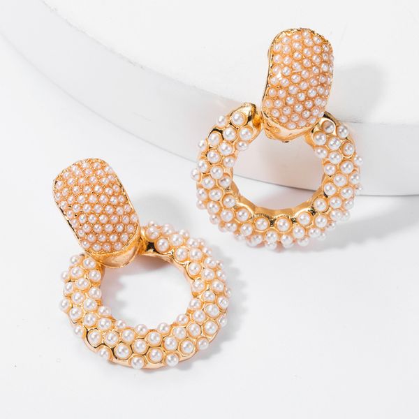 

earrings fashionable all-match round alloy pearl earrings female personalized earrings, Golden