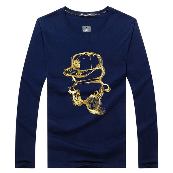 

swenearo men's t-shirts spring autumn long-sleeved cotton t-shirt men fashion goldman cartoon golden print funny t shirt homme, White;black