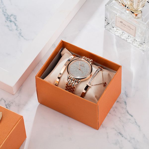 

high-end brand exquisite scrub babys breath star steel belt watch all-match diamond set anti-allergy bracelet watch combination, Slivery;brown