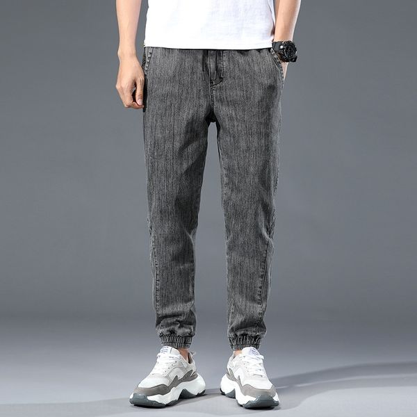 

2020 autumn new jeans men's tight jeans tight pants leggings loose summer thin light-colored slim-fit small feet long pants trendy, Blue