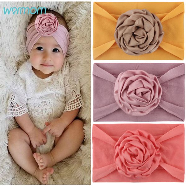 

warmom baby girls big flower headband headwear newborn infant princess nylon elastic turban hair accessories kids soft hairband, Slivery;white
