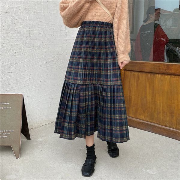 

winter plaid a line woolen office lady girls 2020 elastic waist high street chic loose feminine brief women skirts, Black