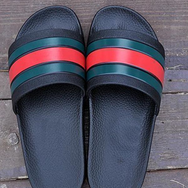 

new designer slipper gear bottoms mens striped sandals causal non-slip summer huaraches slide flip flops slipper cs01, Black
