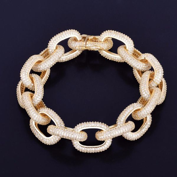 

2020 new 18mm chunky zircon round cuban link bracelet men's hip hop jewelry gold silver chain bangle, Black