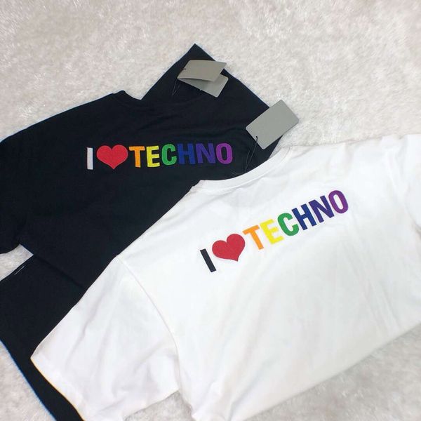 

fashion designer mens women t-shirt 20ss with i love techno embroidery tee fashion men women comfort cool tee design plus size xs-m, White;black
