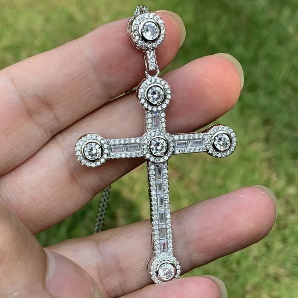 

handmade deluxe jewelry selling real 925 sterling silver round cut white z cz diamond gemstones cross pendant wedding necklace gift