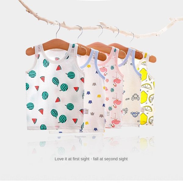 

children's camisole pure cotton baby vest boys' thin sleeveless baby vest girls' sling summer, Blue