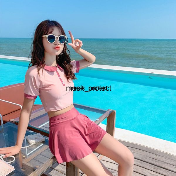 

new japanese korean small chest gathered split skirt fresh and lovely student women's spring swimsuit, White;black