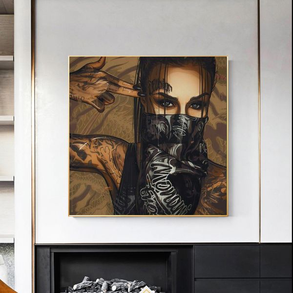 

modern painting picture street graffiti art girl portrait oil painting canvas for home decor and wall art poster canvas painting