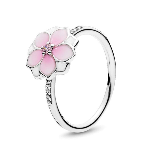

925 sterling silver pale cerise enamel magnolia bloom ring with logo and pandora original gift box luxury jewelry engagement rings for women