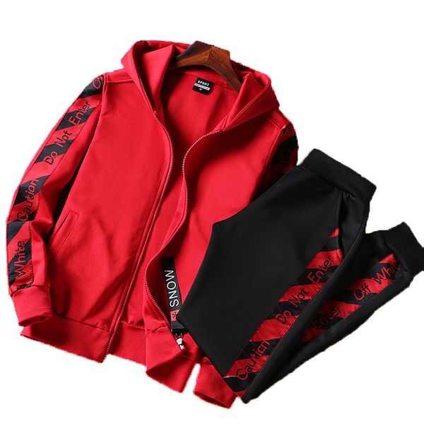 

men sportsuit set spring autumn hooded sweatshirt+pants sportswear two piece running set tracksuit for men fitness clothing, Black;blue