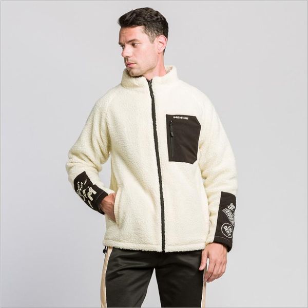 

men's jackets autumn and winter man casual jacket pocket contrast color patchwork sweatshirt male plus velvet thick warm men coat, Black;brown
