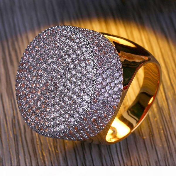 

hip hop big head ring high grade luxury zircon gold plated ring for man iced out copper ring, Golden;silver
