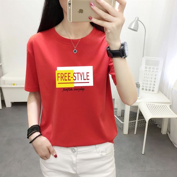 

2020 korean style cotton short-sleeved women's all-match ins casual t-shirt t-shirt fashion large size women's clothing, White