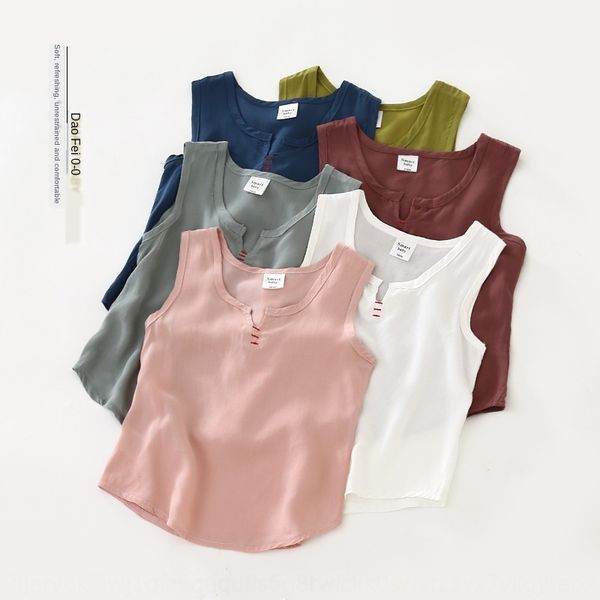 

2020 summer solid color cotton vest knitted vest for children 100-140 boys and girls artificial cotton camisole mj929, Blue