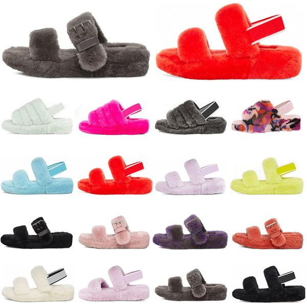 

australia designer furry slippers women fur fluffy slides slipper womens house fur fuzzy fluff yeah sandals mens winter slippers, Black