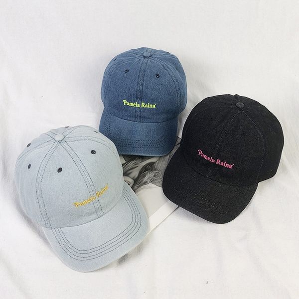 

wkqi3 baseball female embroidered women's hat summer korean denim baseball cap female street fashion letter embroidered cap ins wind su, Blue;gray