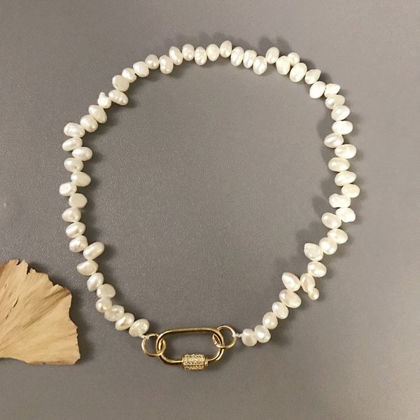 

bohemia natural freshwater pearl necklace plated heart clasp cz thread clasp necklace women's 2020 new design glamour jewel, Silver