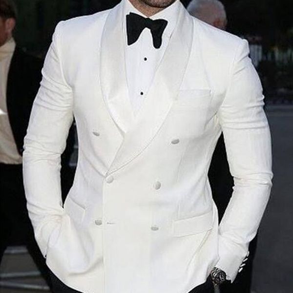 

white men suits with double breasted mens custom made stage clothes for wedding groom tuxedos 2 piece set jacket black pants, White;black