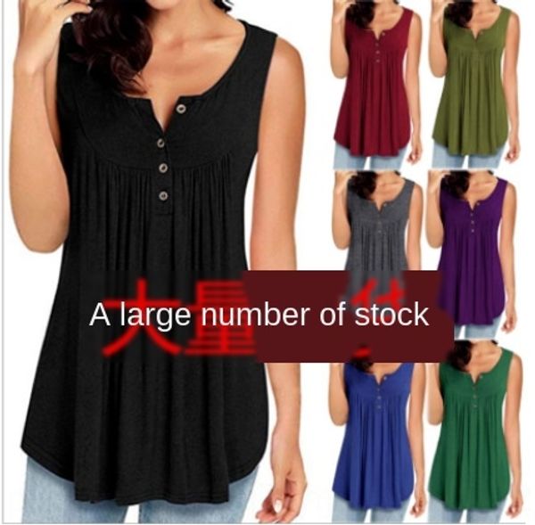 

rdziv 2020 pleated 4-button loose sleeveless solid color female 2020 pleated 4-button loose sleeveless t-shirt solid t-shirt vest color vest, Camo