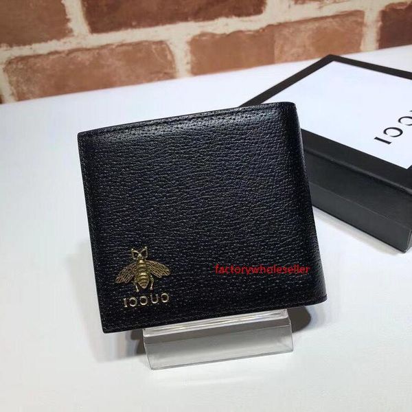 

роскошные высокое качество знаменитости дизайн письмо bee насекомое металлическая пряжка два fold wallet коровьей кожи черного 523664 коротк