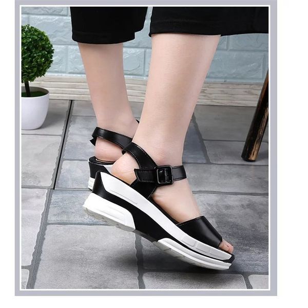 

2020 summer sandals solid color thick wedge open-toe sandals field-cingulate light cs03, Black