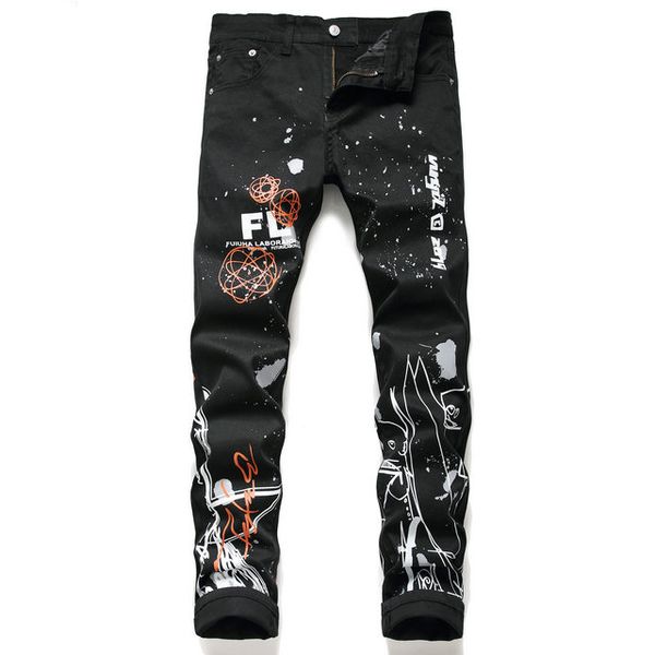 

2020 mens jeans distressed motorcycle biker jeans rock skinny slim ripped hole stripe fashionable snake embroidery denim pants, Blue