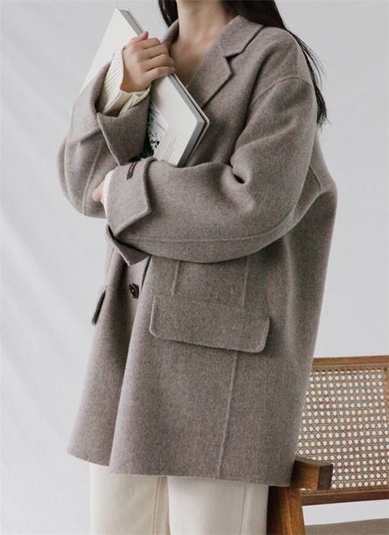 

hn97p 18f/w short aaca double-sided hand-sewn suitable for petite girls 18f/w coat wool short aaca double-sided hand-sewn wool coat suitable, Black