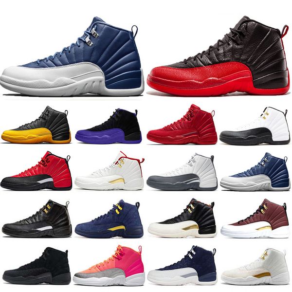 

university gold 12 12s mens basketball shoes reverse flu game indigo ov white fiba game royal the master mens trainers sneakers shoes 7-13