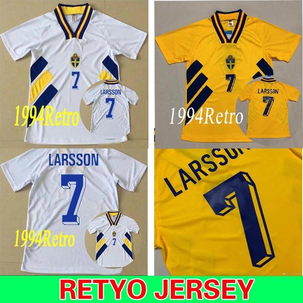 

#11 brolin #10 dahlin #7 larsson 1994 sweden soccer jersey home yellow retro 94 classic antique vintage maillot away white football shirt, Black;yellow