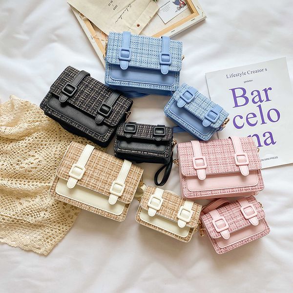 

fashion kids princess mini handbags children plaid accessories bags autumn winter 2020 new girls rectangle shoulder bags s409, Black