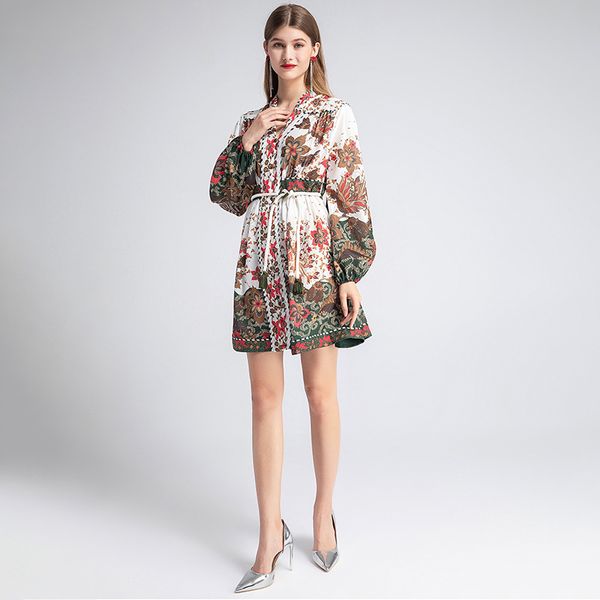 

716 xl бесплатная доставка 2020 лето марка same style empire v neck lantem рукав flora печать щитовые с длинным рукавом платье полиэстер yim, White;black