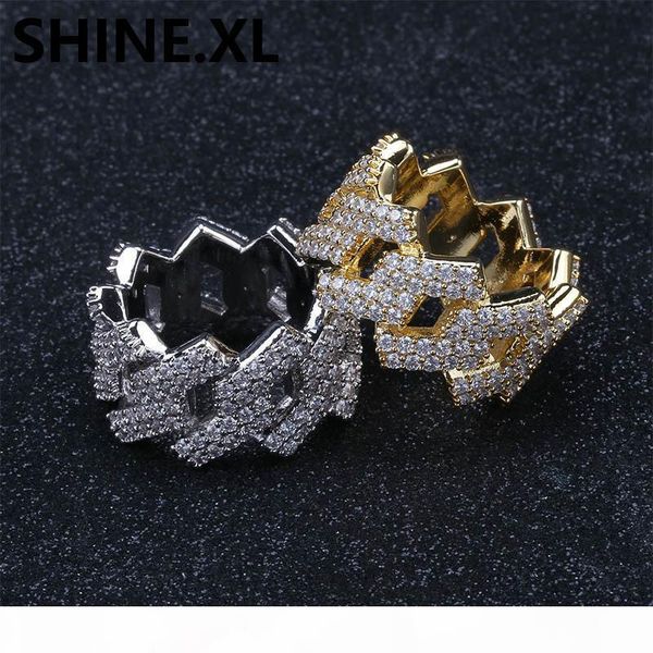 

men fashion diamond rings gold sliver color bling bling ice out cz hip hop punk ring cuban link chain, Silver