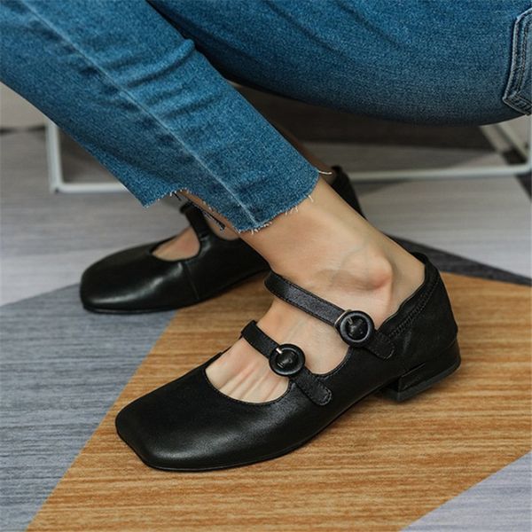 

pxelena retro british women low heels mary janes shoes real genuine leather pumps 2020 autumn soft comfortable casual footwear, Black