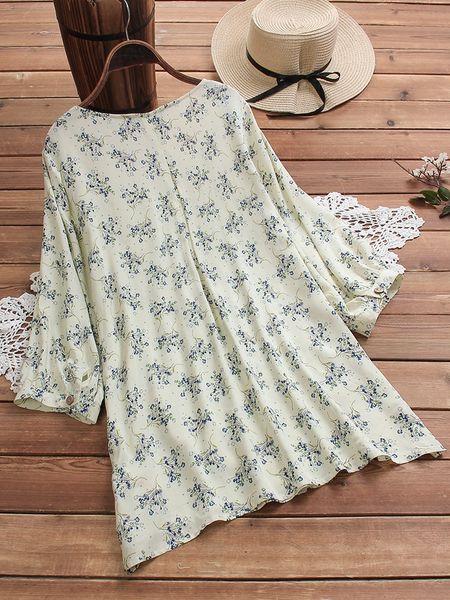 

yzkch 2019 season folk style printed pleated o collar floral large size blouse nationalityethnic group 2019 season folk style printed pl, White