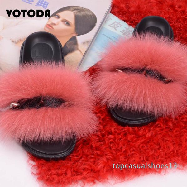 

winter women fur slides furry slippers plush fur fluffy sandals female indoor flip flops casual warm slippers rivet shoes t13, Black
