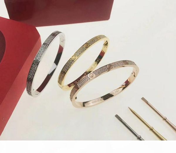 

luxury full diamond stainless steel bracelet fashion womens mens designer love iced out bracelets cuff bangles screwdriver jewelry, Black
