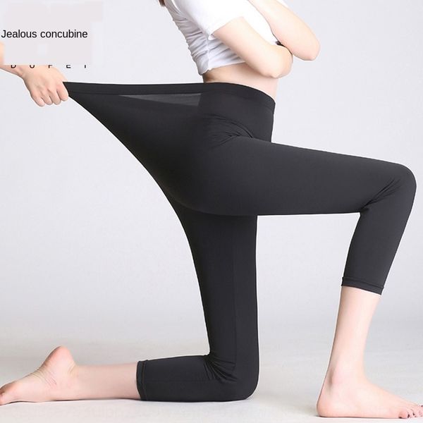 

summer bear ice silk skinny slimming women's summer bear ice silk skinny leggings slimming tight pants tight pants women's legging, Black