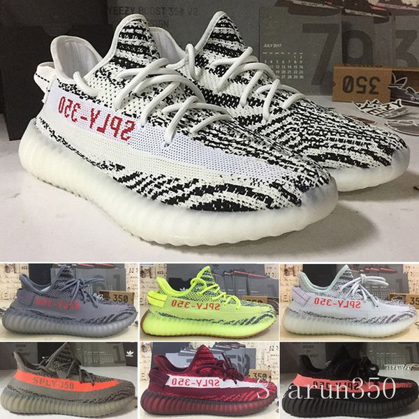 

2019s v2 kanye west s triple white bred butter teach red men women green-core zebra sports sply- training sneakers hil-7, Black