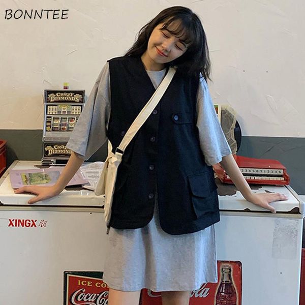 

vests women japan style harajuku cargo retro sleeveless spring chic leisure teens outwear college popular lady army green jacket, Black;white