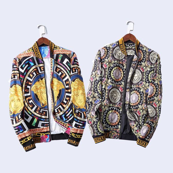 

2020 мужчины новая мода medusa куртка с длинным рукавом zip hooded jacket цветочным узором печати открытый streetwear trench coat зимняя кур, Black;brown