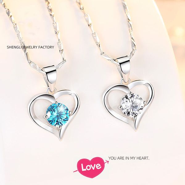 

s999 sterling silver necklace female heart pendant korean version fresh clavicle chain silver ornament factory direct wholesale jewelry