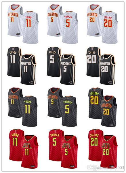 

mens womens youth atlanta hawks 11 trae young 5 jabari parker 20 john collins red black white custom basketball jerseys, Black;red