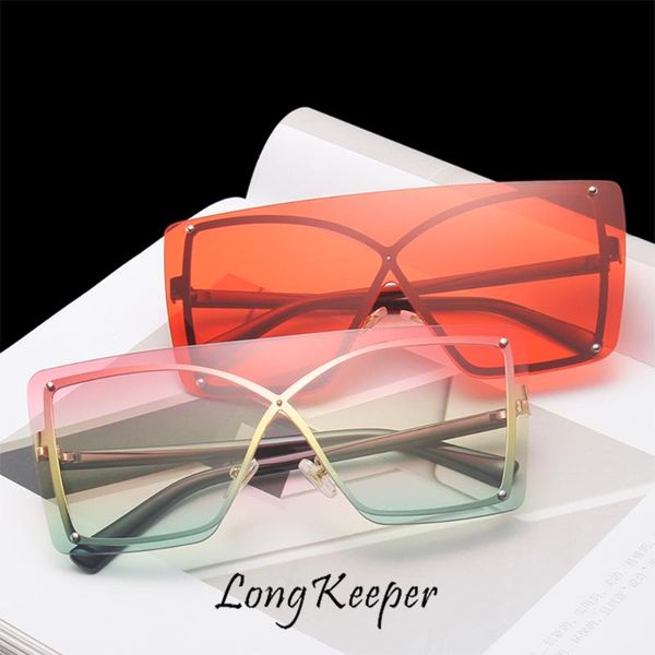 

2020 солнцезащитные очки женщины человек крупногабаритные rimless урожай gradient вс очки человек мода ретро-бич очки, White;black