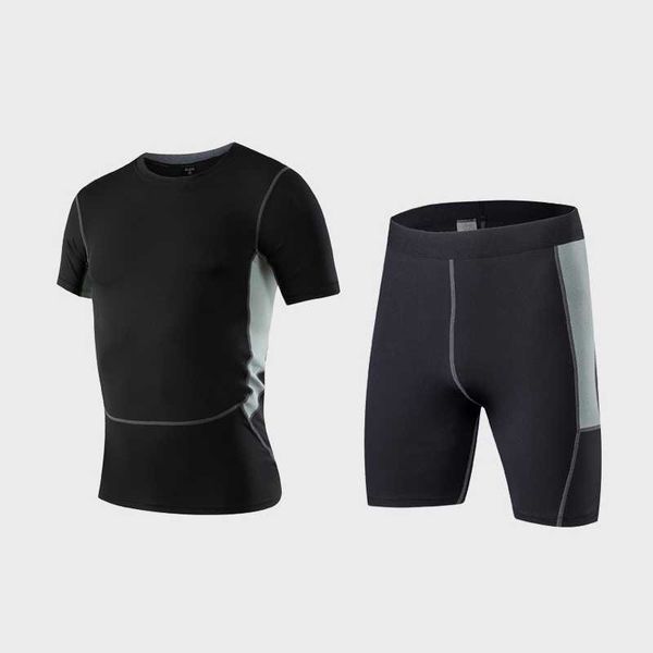 

onemix running quick dry gym sportswear fitness tights running set gym sportswear short sleeve t-shirt mens sports suits, Black;blue