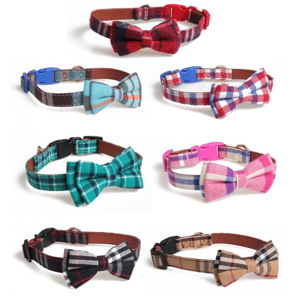 

7 style plaid dog collar pet bow tie collar buckle pet adjustable collar designer dog collars xd23701