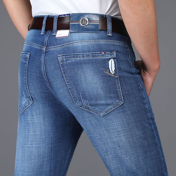 

stretch men's summer jeans and jeanstrousers and jeansnew slim fit straight men's jeans youth high waist long pants, Blue