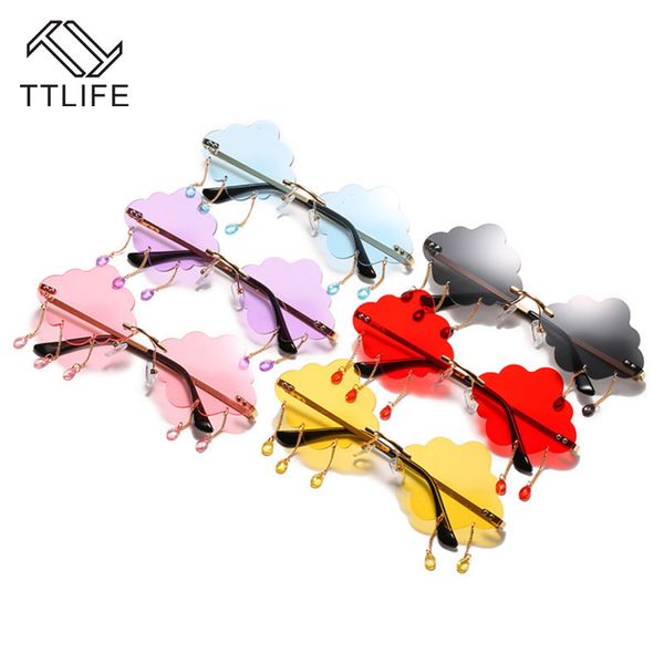 

ttlife 2020 women vintage sunglasses rimless clouds tassel steampunk sunglasses men frameless punk glasses shades uv400 oculos, White;black
